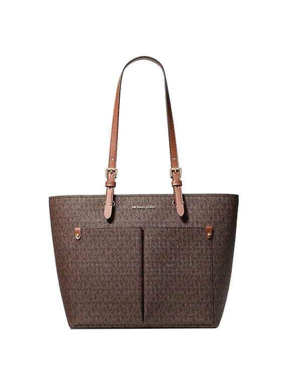 Womens Jet Set Travel Medium Double Pocket Tote Non-Leather Vegan (Brown) 35F3GTVT3B-847