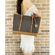 Michael Kors Womens Jet Set Travel Signature Small Top Zip Shoulder Tote - Brown 35S0GTVT1V-847