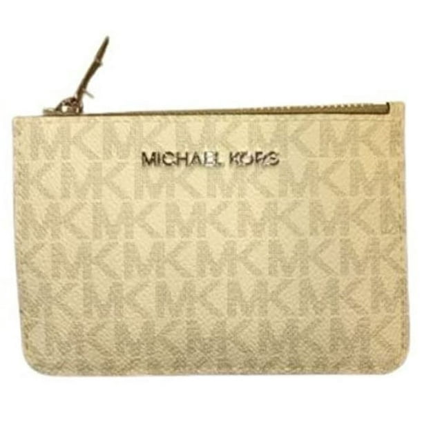 Michael Kors Womens Jet Set Travel Small Top Zip Coin Pouch (Bright White) MK Signature