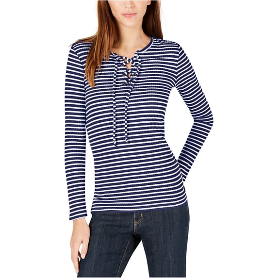 Michael Kors Womens Lace Up Pullover Blouse, Blue, PM