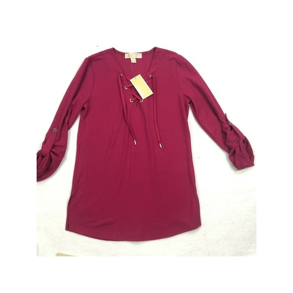 Michael Kors Womens Lace Up Thermal Blouse, Pink, X-Small