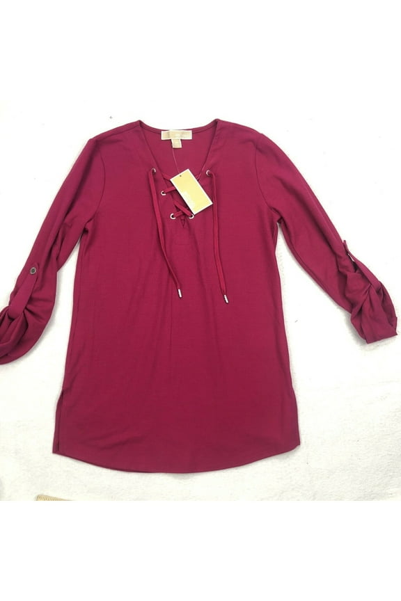 Womens Lace Up Thermal Blouse, Pink, X-Small