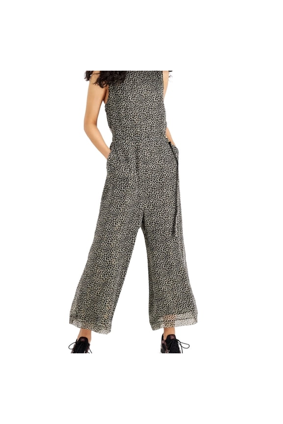 Womens Leopard Printed Jumpsuit, Brown, 12