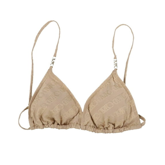 Michael Kors Womens Logo-Print Triangle Bikini Top Tan L New