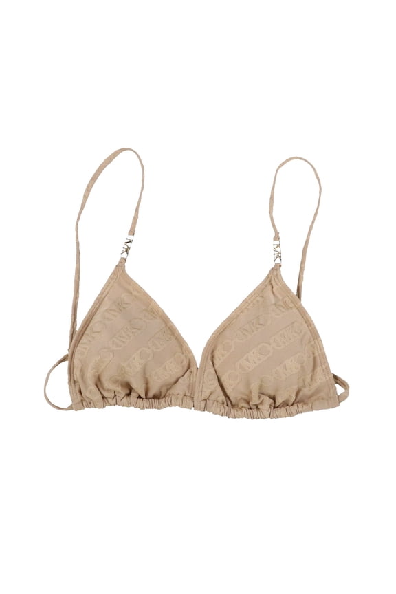 Womens Logo-Print Triangle Bikini Top Tan L New