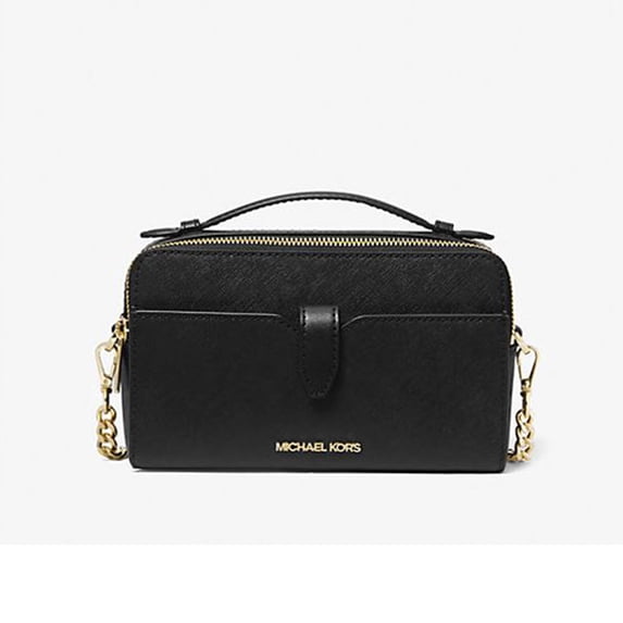 Michael Kors Womens Medium Double Zip Phone Crossbody 35F2GTTC2L-001 (Black)