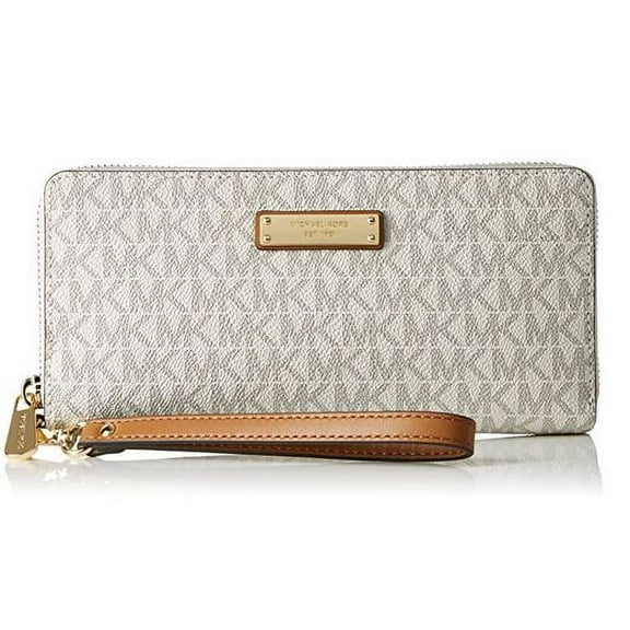Michael Kors Womens Michael Kors Jet Set Signature Travel Wristlet, White 32S7GTTE9B-150