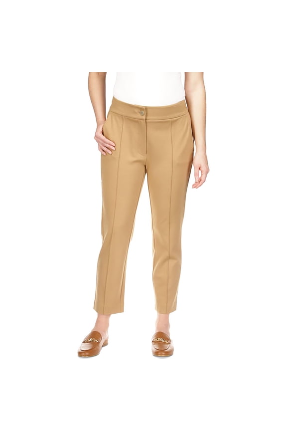 Womens Ponte Pintuck Dress Pants, Brown, Petite, P/PS