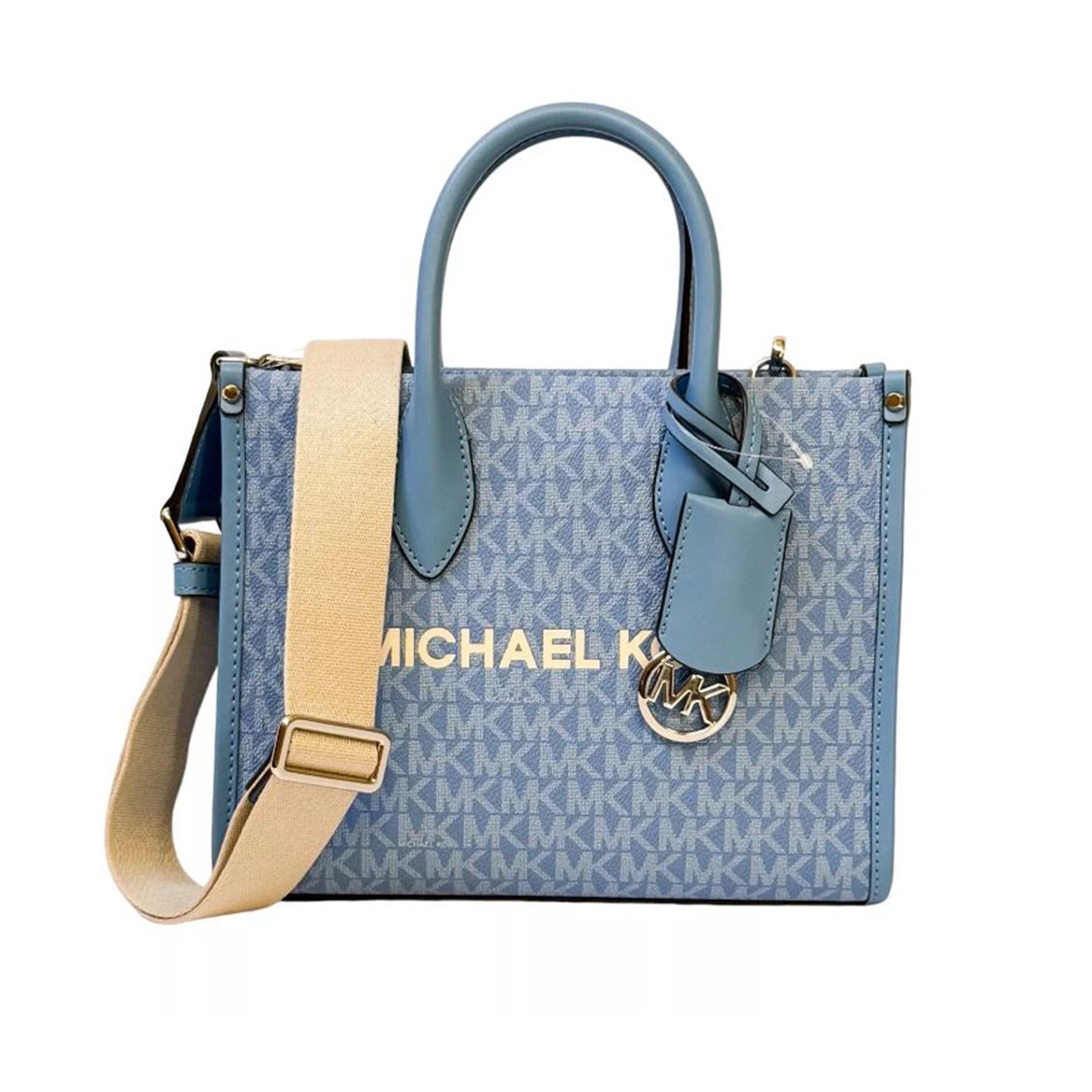 Michael Kors Mirella Small Shopper Top Zip Crossbody Bag Denim Multi buy Logo MK