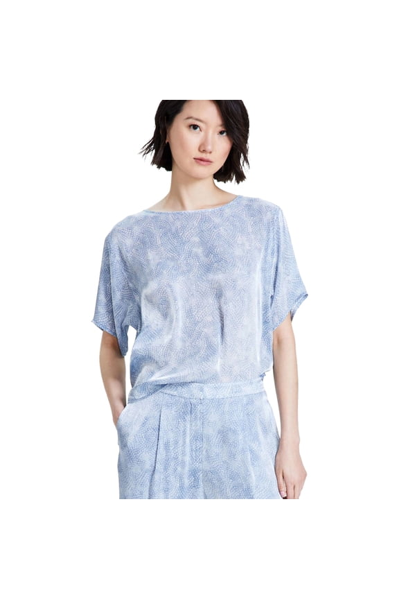 Womens Petal Boat Neck Knit Blouse, Blue, X-Large