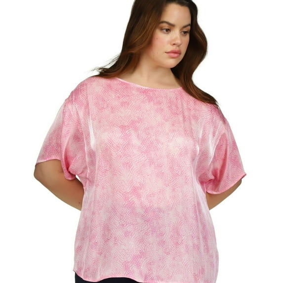 Michael Kors Womens Petal Print Tunic Blouse, Pink, Plus Size, 1X