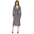 thumbnail image 1 of Michael Kors Womens Ocelot Kate Printed Belted Flounce Dress, Black, Petite, PM, 1 of 4