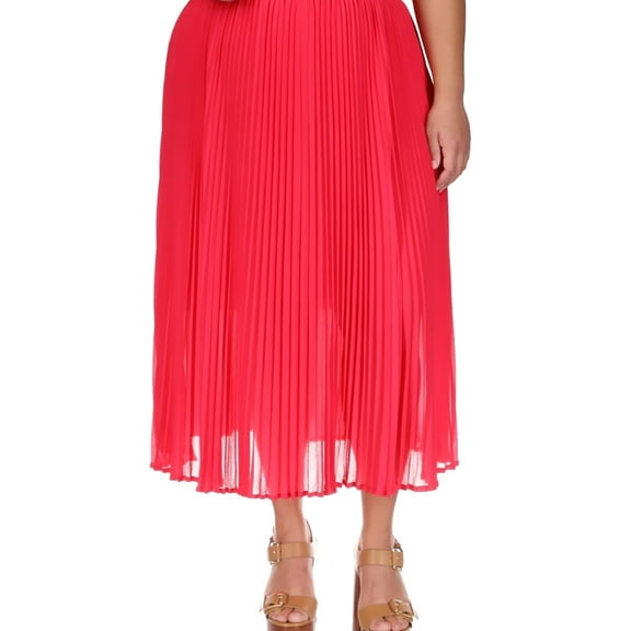Michael Kors Womens Pleated Midi Skirt, Pink, Plus Size, 3X