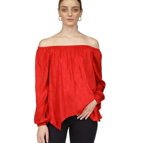 Michael Kors Womens Pullover Off the Shoulder Blouse, Red, X-Small