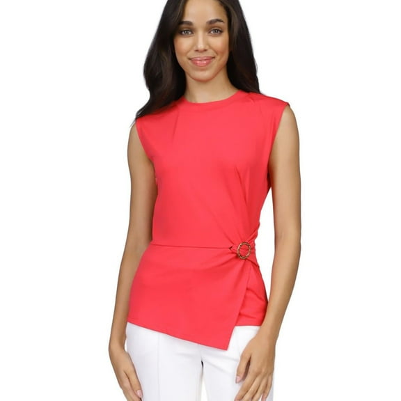 Michael Kors Womens Ring-Trim Twist-Front Sleeveless Blouse Top, Red, Petite, P/PS