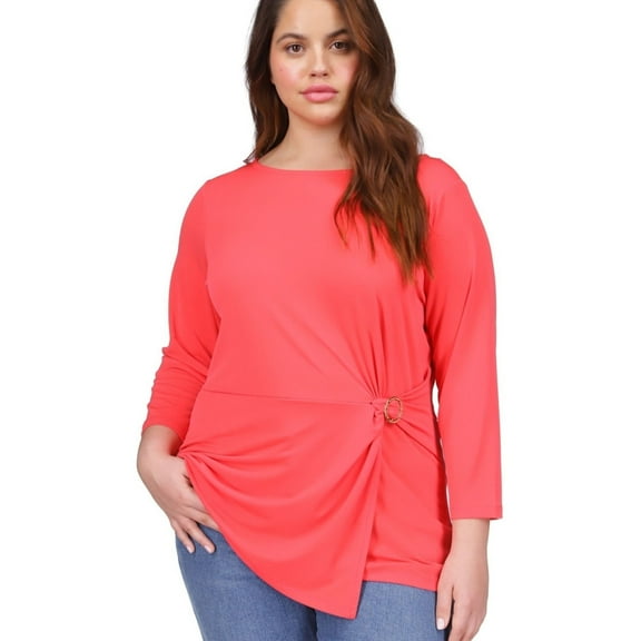 Michael Kors Womens Ring Twist Tunic Blouse, Pink, Plus Size, 2X
