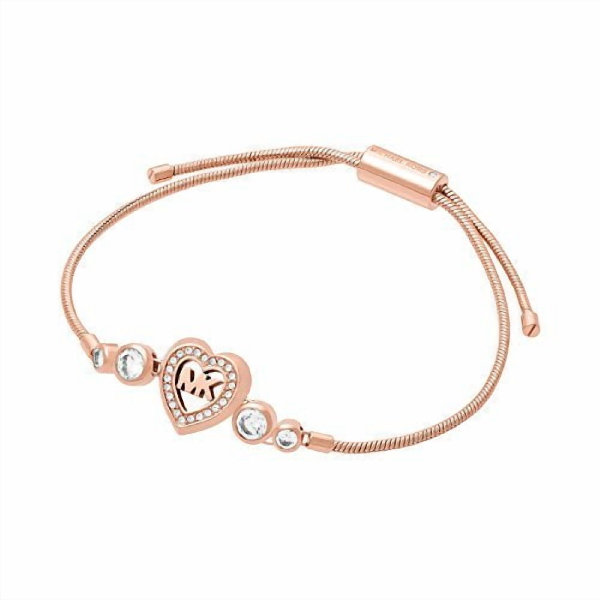 Michael Kors Womens Rose Gold-Tone Heart Link Charm Bracelet, One