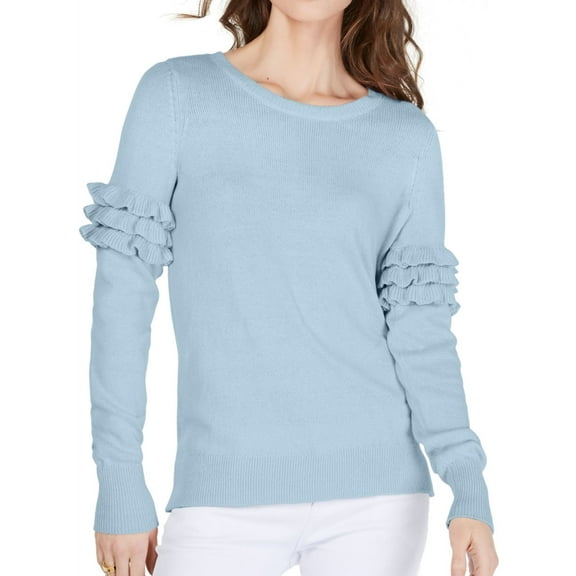 Michael Kors Womens Ruffle Sleeve Pullover Sweater, Blue, Petite, PS