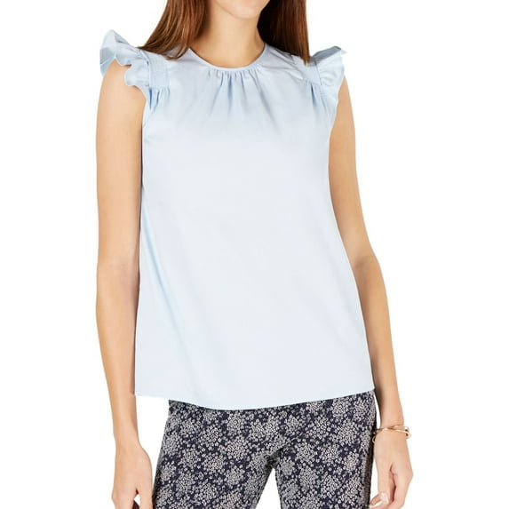 Michael Kors Womens Ruffled Pullover Blouse, Blue, Medium