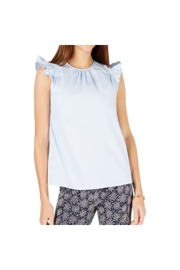 Womens Ruffled Pullover Blouse, Blue, Medium