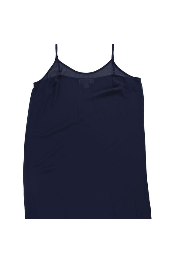 Womens Semi-Sheer Solid Slip Dress, Blue, Petite, PL