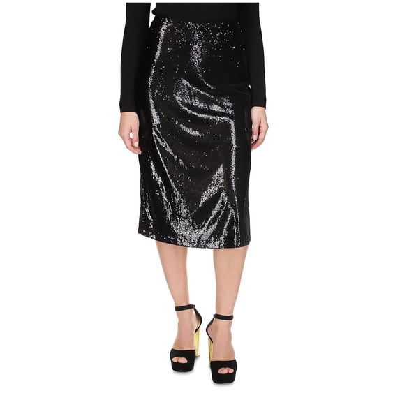 Michael Kors Womens Sequined A-line Skirt, Black, X-Large
