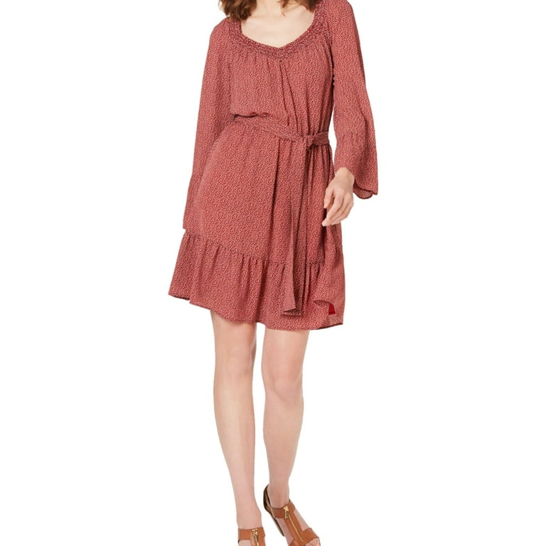 Michael Kors Womens Smock Neck Tiered Dress, Orange, Petite, PM