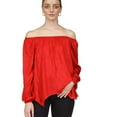 thumbnail image 1 of Michael Kors Womens Snake Tonal Off the Shoulder Blouse, Red, Petite, PL, 1 of 1
