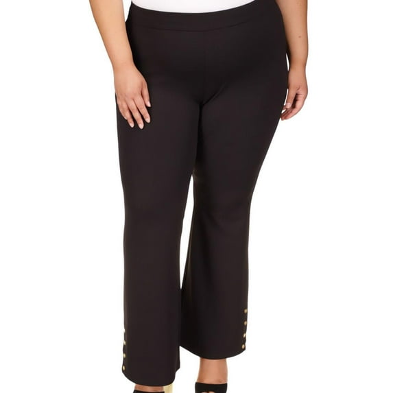 Michael Kors Womens Snap Flare Dress Pants, Black, Plus Size, 3X