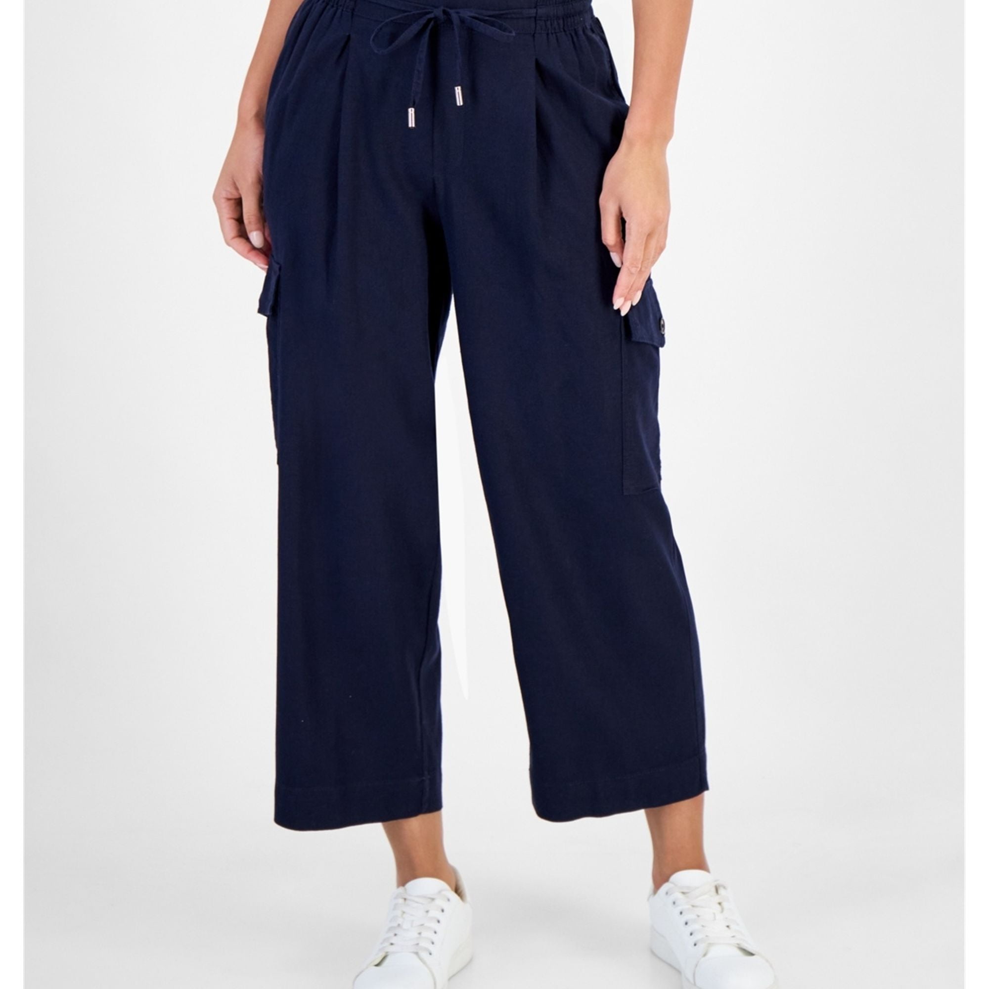 Womens Solid Casual Cargo Pants, Blue, X-Large
