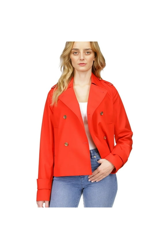 Womens Solid Pea Coat, Red, Petite, 6P