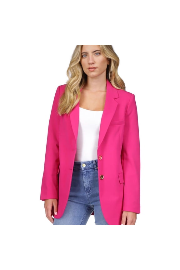 Womens Solid Two Button Blazer Jacket, Pink, 2