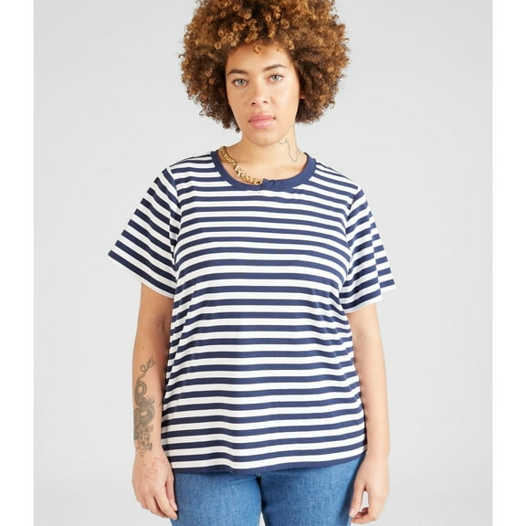 Michael Kors Womens Stripe Chain Neck Embellished T-Shirt, White, Plus Size, 3X