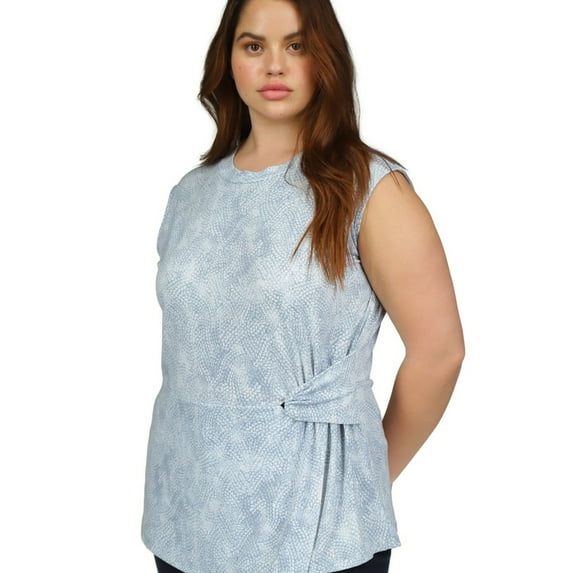 Michael Kors Womens Tie Waist Sleeveless Blouse Top, Blue, Plus Size, 0X