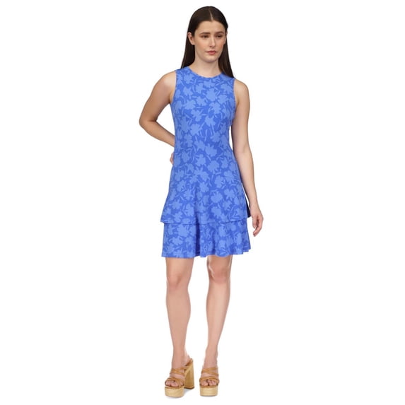 Michael Kors Womens Tonal Shadow Fleur Halter Jersey Dress, Blue, Petite, PXS