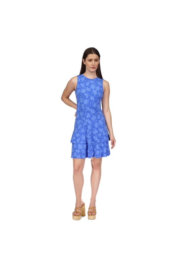 Womens Tonal Shadow Fleur Halter Jersey Dress, Blue, Petite, PXS