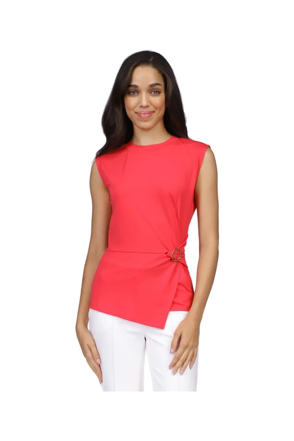 Womens Twist-Front Sleeveless Blouse Top, Pink, Large