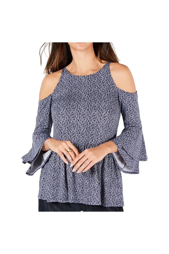 Womens Vine Cold Shoulder Blouse, Blue, X-Large