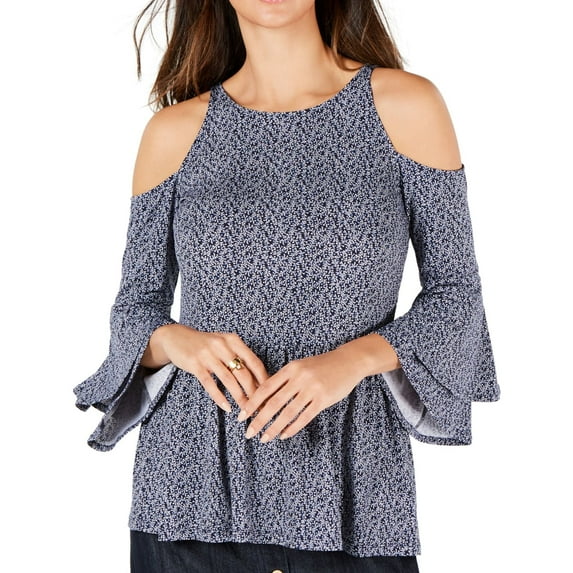 Michael Kors Womens Vine Cold Shoulder Blouse, Blue, X-Large