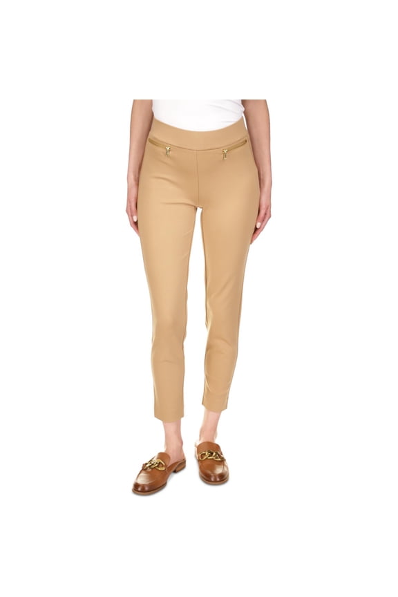 Womens Zip-Pocket Casual Trouser Pants, Beige, Petite, PP/PXS