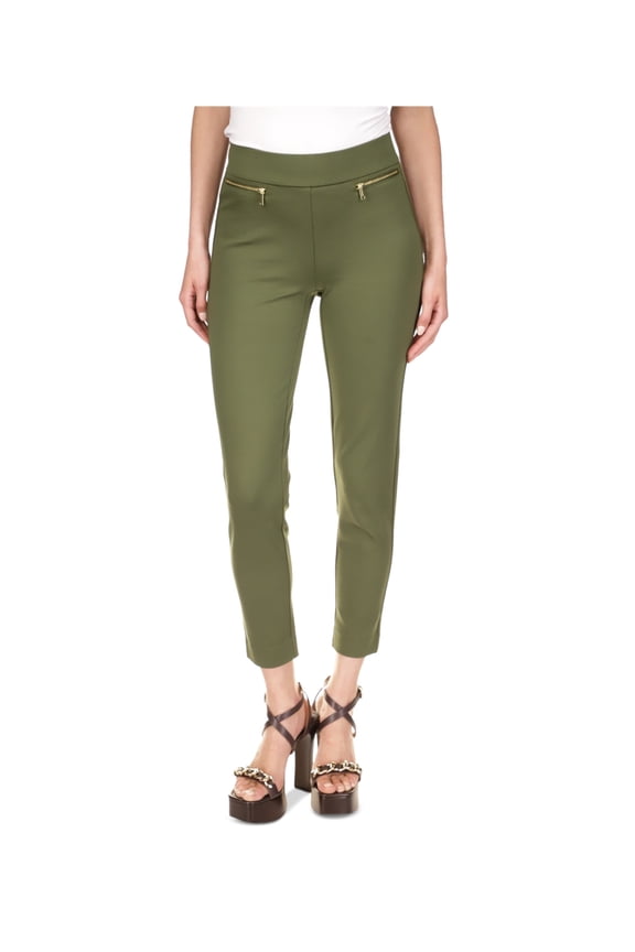 Womens Zip-Pocket Casual Trouser Pants, Green, X-Large