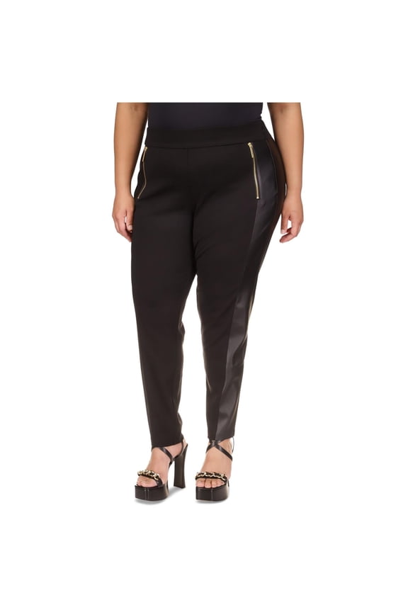 Womens Zipper Pocket Casual Leggings, Black, Plus Size, 1X