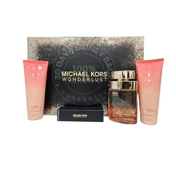 Michael Kors Wonderlust , 4 Pc Gift Set 3.4oz EDP Spray, 0.33 oz EDP Spray, 3.4oz Body Lotion, 3.4oz Shower Gel