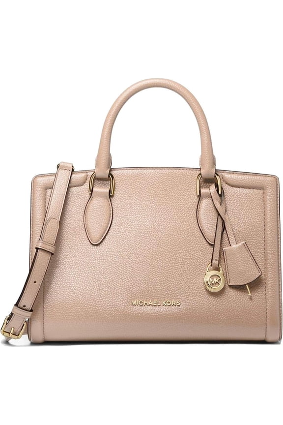 Zoe Medium Pebbled Leather Satchel, Soft Pink