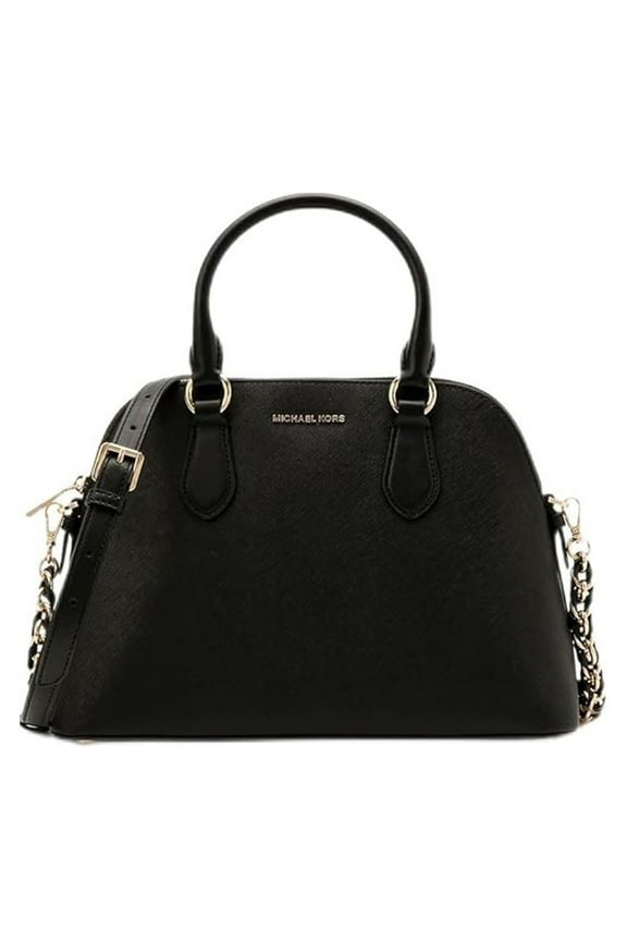 by Veronica Women's Saffiano Leather Dome Satchel, Black and Gold