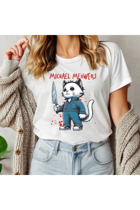 Michael Meowers T-Shirt Funny Cat Lover Tee Unisex Apparel in White, Black & Dark Heather Grey Gift for Cat Lovers