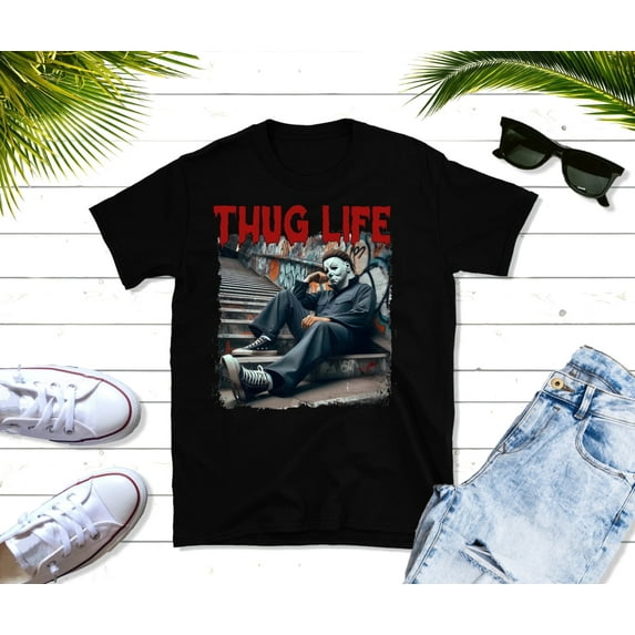 Michael Meyers Halloween Thug Life Shirt, Michael Meyers, Horror Movie Shirt, Myers Thriller Friday the 13th Horror,Black Color,Size XL