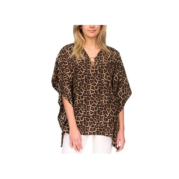 Michael Michael Kors Animal-Print Poncho Top Dark Camel PXS