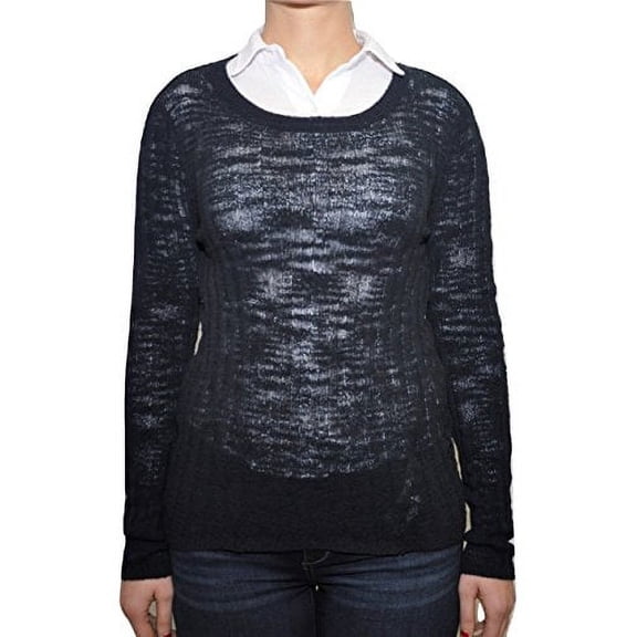 Michael Michael Kors Crewneck Ribbed Sweater Cotton/Nylon Blend (New Navy, X-Small)