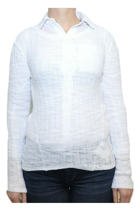 Crewneck Ribbed Sweater Cotton/Nylon Blend (White, Small)